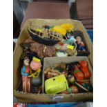 A box of small vintage child's toys including tin plate, figurines etc together with a boxed Star
