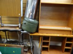 Parcel of mixed furniture including Long John coffee table, whatnot, tripod table, tile top table,