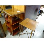 An antique mahogany rotating bookcase & a square topped table