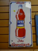 An antique enamel sign for Tizer soft drink