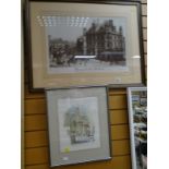 Framed reproduction sepia print of Birmingham New Street & post office, 1896 together with a