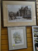 Framed reproduction sepia print of Birmingham New Street & post office, 1896 together with a