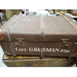 'Captain G Bateman, Royal Signals' vintage cabin trunk with labels & lettering