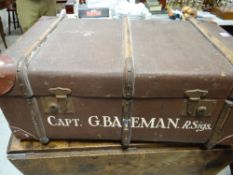 'Captain G Bateman, Royal Signals' vintage cabin trunk with labels & lettering