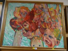 JOHN CHERRINGTON oil on canvas - psychedelic series of infant heads, signed and dated 1982, 70 x