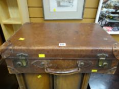 A vintage brown leather suitcase