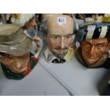 Three Royal Doulton character jugs - 'William Shakespeare', 'The Poacher' & 'The Falconer'