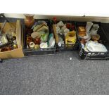 Three crates of mixed china including planters, vases, mugs etc