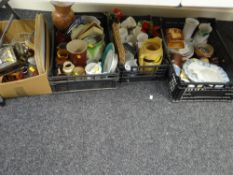 Three crates of mixed china including planters, vases, mugs etc