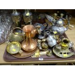 Tray of a large collection of brassware, copper, EPNS etc