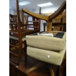 A set of five mid-century ladderback chairs & a pair of modern Ercol foot stools