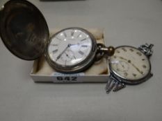 A nineteenth century full-hunter Waltham pocket watch & a later Lanco fob watch