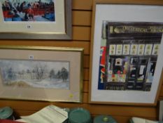 A framed watercolour by CHRISTINE EYNON & a framed print of a toy museum