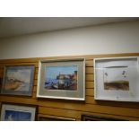 Three framed pictures including watercolour of Italy etc