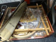 A crate of items appertaining to craft & tapestry making