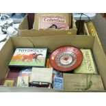 Box of assorted games and a box of mainly 78rpm records