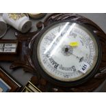 Vintage oak framed barometer with thermometer (damaged)