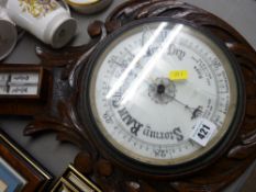 Vintage oak framed barometer with thermometer (damaged)