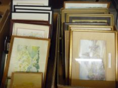 Two boxes of framed pictures and prints