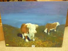 JOHN CHERRINGTON oil on board - study of two Hereford cattle