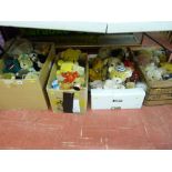 Four boxes of soft toys, mainly teddy bears, all located ON THE FLOOR