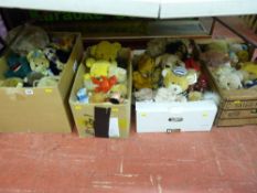 Four boxes of soft toys, mainly teddy bears, all located ON THE FLOOR