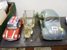 Solido new model Mini car, a glass pony and cart and a pottery car with comic horse