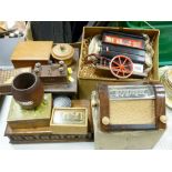 Small miniature model radio, a miniature boxed Tallent street organ, plus sundry small boxes etc