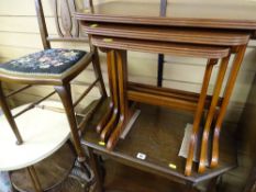 Octagonal topped two tier occasional table, a nest of three tables and a single chair