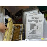 Tub of dryer venting kits, screws in a handy plastic tub and a boxed set of cutters etc