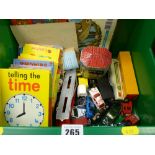 Box of mixed cutlery and a quantity of unboxed toys and children's books