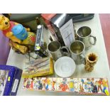 Toy 'Winnie the Pooh' telephone, sundry pewter tankards, two frog boxed airplane models, two boxed