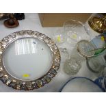 Glass table centrepiece with electroplated rim and parcel of glassware