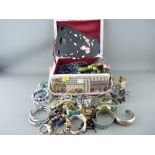 Cardboard tray and a jewellery box containing a large quantity of mixed dress jewellery