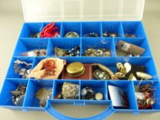 Good compartmented and lidded plastic case with large quantity of mixed dress jewellery
