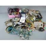 Cardboard tray with large quantity of mixed dress jewellery
