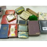 Small parcel of tobacco and lozenge tins etc and two folding brass mounted rulers