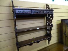 Three shelf wall hanging bookcase with three drawers