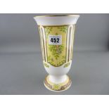 Royal Worcester white ground trumpet vase with floral panelled decoration in a Persian/Oriental