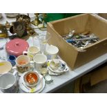 Parcel of commemorative pottery ware and three miniature china mugs and a miniature Wedgwood