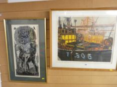 H J JACKSON limited edition (17/50) lithograph - Fish Wharf and limited edition (21/40) woodcut