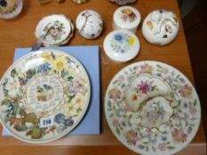 Boxed Wedgwood calendar plate, parcel of lidded china boxes and a Minton plate etc