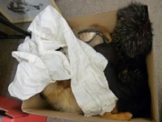 Box of vintage fur stoles and a pair of pantaloons