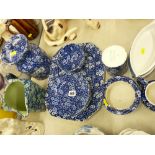 Quantity of blue and white decorated tableware, Calico pattern etc