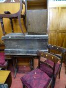 Parcel of vintage chairs for restoration, a treadle sewing machine base for restoration, a wooden