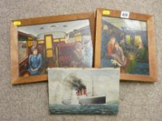 W A UNDERHILL oil on canvas - Lusitania being torpedoed, dated 1918 and two vintage style