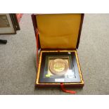 Chinese framed gilt decorated dish depicting pandas in relief, boxed