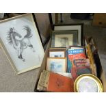 Mixed box of books and framed prints etc