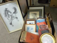 Mixed box of books and framed prints etc