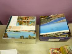 Two tins with large quantity of postcards